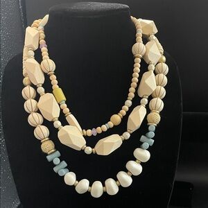 Plunder  Design Jewelry Marielle Wood Bead Multi Strand Necklace NWOT